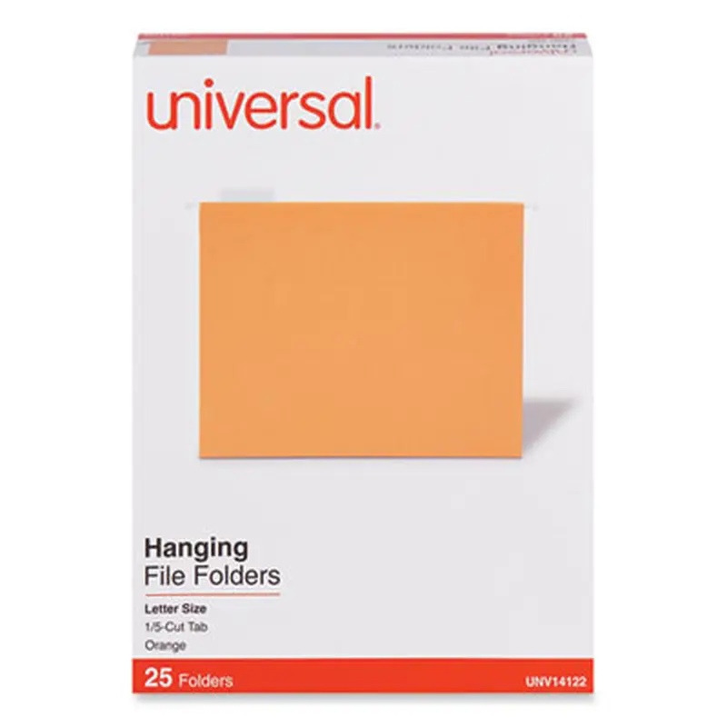 Deluxe Bright Color Hanging File Folders, Letter Size, 1/5-Cut Tabs, Orange, 25/Box - Hanging File Folders | Universal