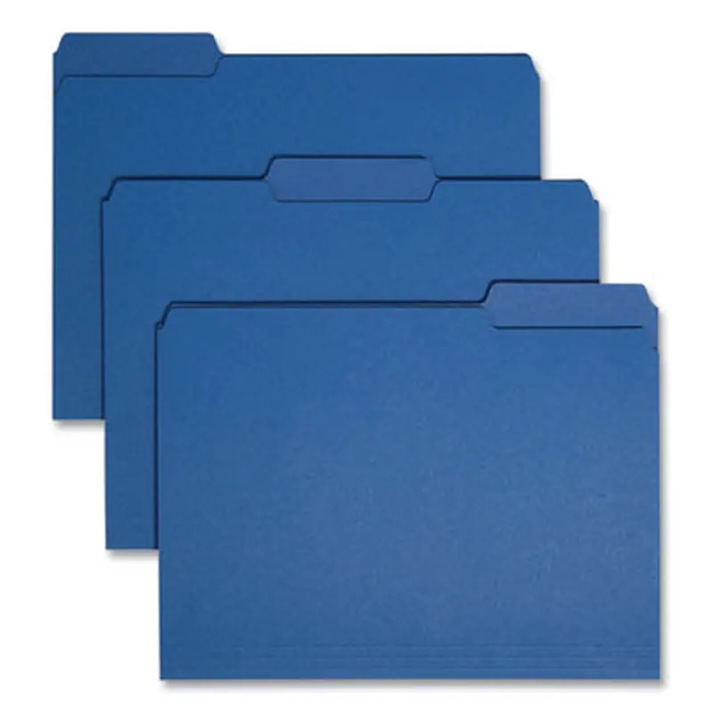 Interior File Folders, 1/3-Cut Tabs: Assorted, Letter Size, 0.75" Expansion, Navy Blue, 100/Box - File Folders | Smead