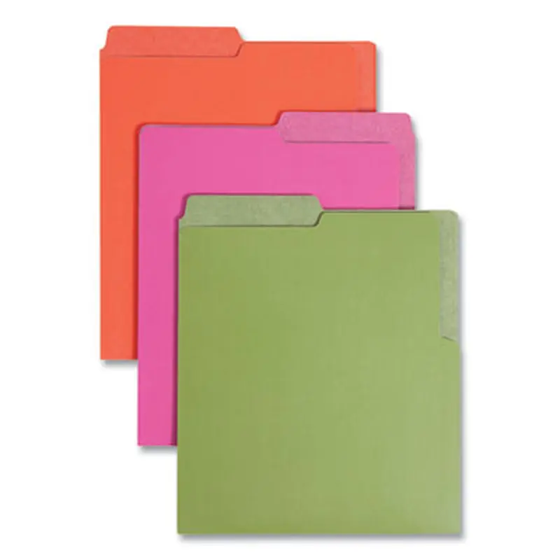 Organized Up Heavyweight Vertical File Folders, 1/2-Cut Tabs, Letter Size, Assorted: Fuchsia/Orange/Peridot Green, 6/Pack - File Folders | Smead