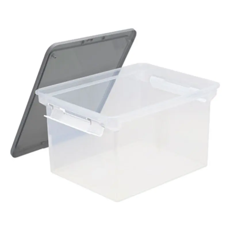Portable File Tote with Locking Handles, Letter/Legal Files, 18.5" x 14.25" x 10.88", Clear/Silver - File Boxes | Storex