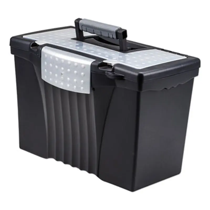 Portable Letter/Legal Filebox with Organizer Lid, Letter/Legal Files, 14.5" x 10.5" x 12", Black - File Boxes | Storex