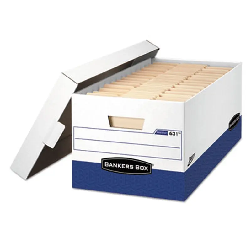 PRESTO Heavy-Duty Storage Boxes, Letter Files, 13" x 25.38" x 10.5", White/Blue, 12/Carton - File Boxes | Bankers Box