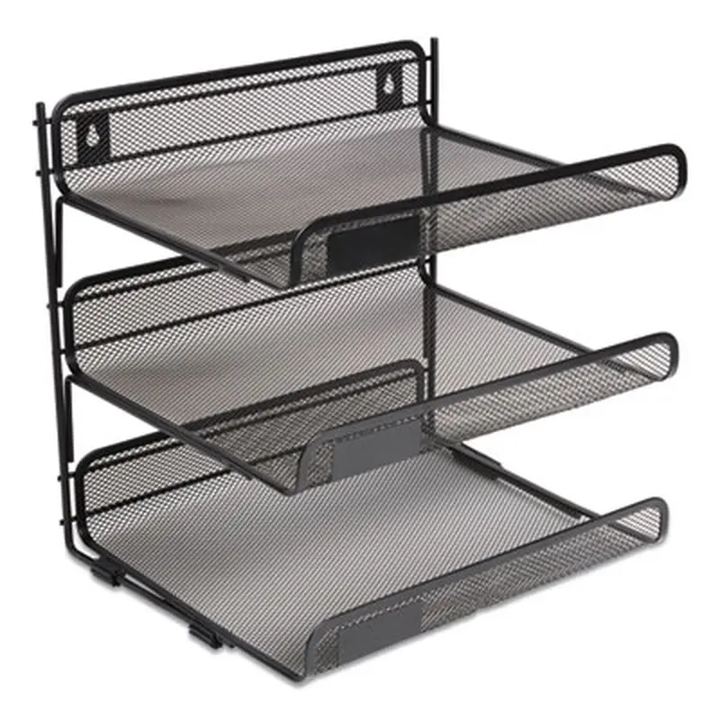 Side-Load Open Design Wire Mesh Horizontal Document Organizer, 3 Sections, Letter-Size, 13.78 x 11.22 x 13.38, Matte Black - Desktop Document Racks & Sorters | TRU RED