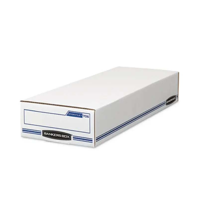STOR/FILE Check Boxes, 9.25" x 25" x 4.13", White/Blue, 12/Carton - File Boxes | Bankers Box