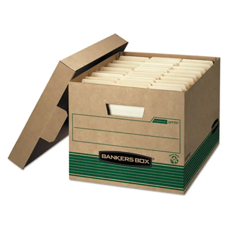 STOR/FILE Medium-Duty 100% Recycled Storage Boxes, Letter/Legal Files, 12.5" x 16.25" x 10.25", Kraft/Green, 12/Carton - File Boxes | Bankers Box