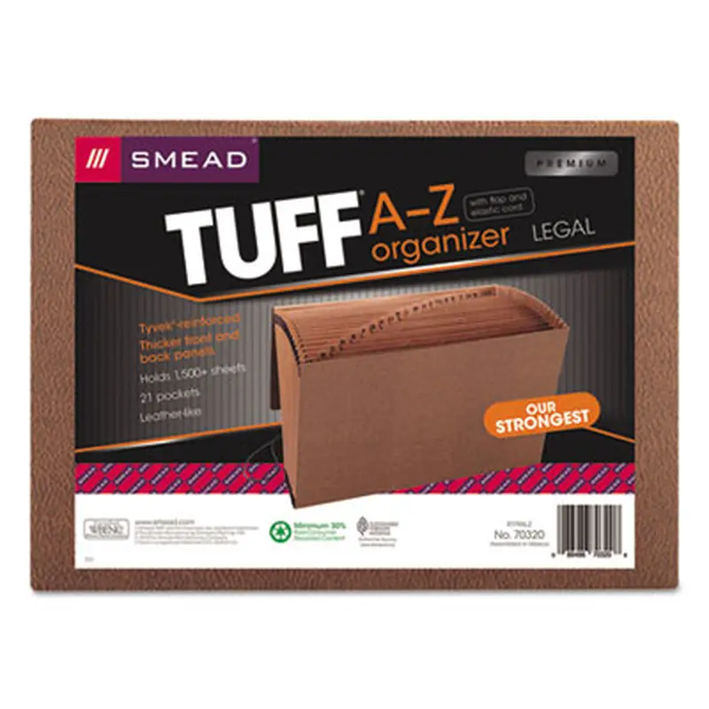 TUFF Expanding Wallet, 21 Sections, Elastic Cord Closure, 1/21-Cut Tabs, Legal Size, Redrope - File Jackets/Sleeves/Wallets | Smead