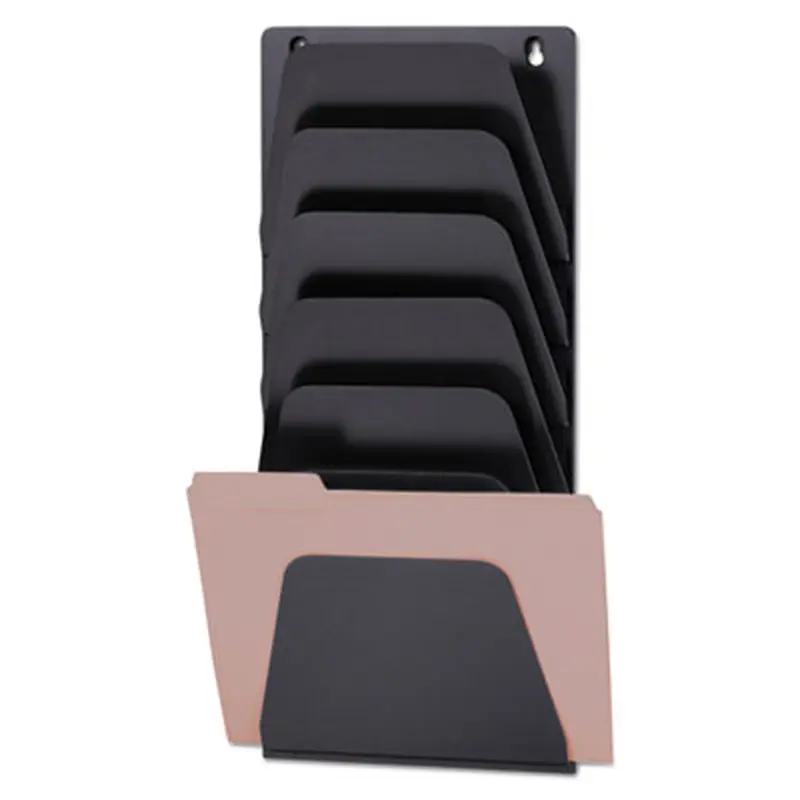 Wall File Holder, 7 Sections, Legal/Letter Size, 9.43" x 2.88" x 22.38", Black - Hanging File Systems | Officemate