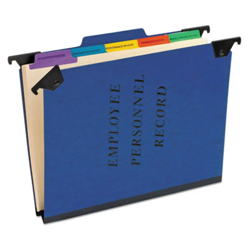 Hanging-Style Personnel Folders, 5 Dividers with 1/5-Cut Tabs, Letter Size, 1/3-Cut Exterior Tabs, Blue - Hanging File Folders | Pendaflex