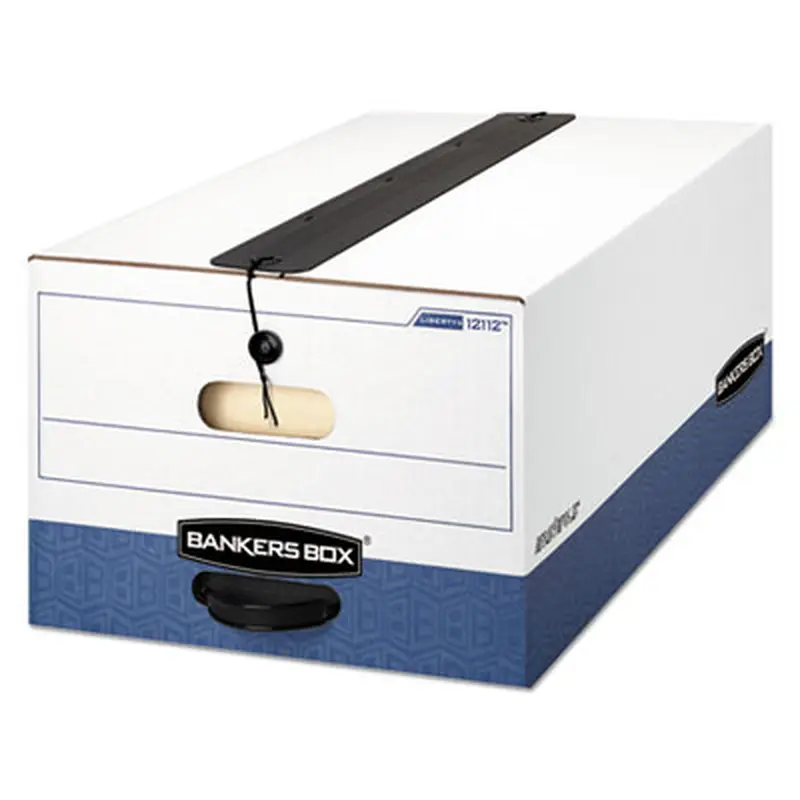 LIBERTY Plus Heavy-Duty Strength Storage Boxes, Legal Files, 15.25" x 24.13" x 10.75", White/Blue, 12/Carton - File Boxes | Bankers Box