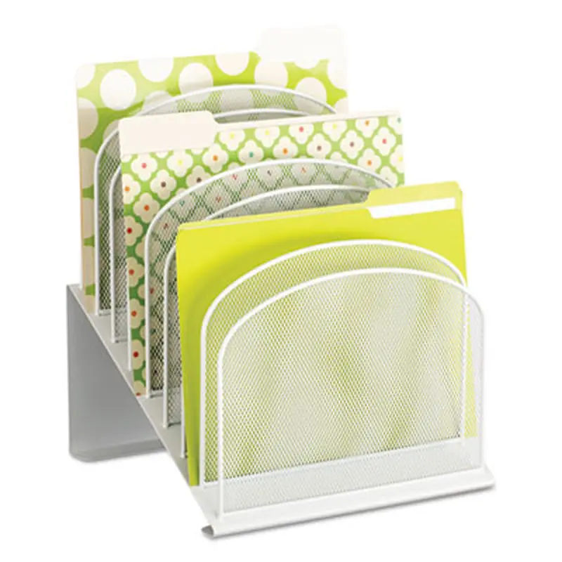 Onyx Mesh Desk Organizer with Tiered Sections, 8 Sections, Letter to Legal Size Files, 11.75" x 10.75" x 14", White - Desktop Document Racks & Sorters | Safco