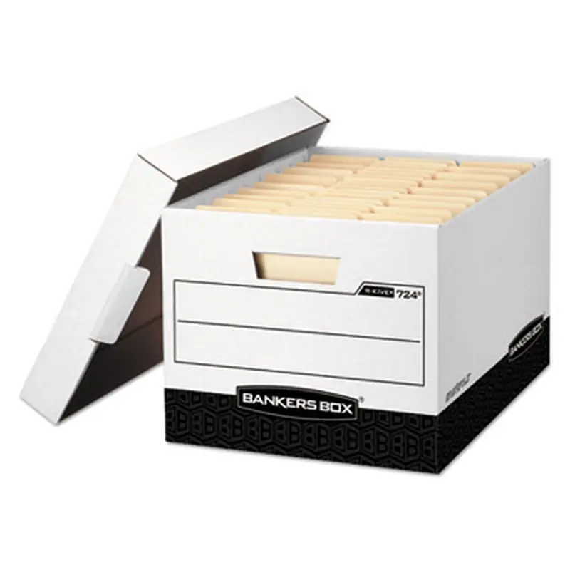 R-KIVE Heavy-Duty Storage Boxes, Letter/Legal Files, 12.75" x 16.5" x 10.38", White/Black, 12/Carton - File Boxes | Bankers Box