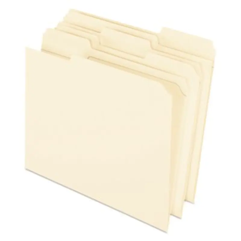 Reinforced Top File Folders, 1/3-Cut Tabs: Assorted Positions, Letter Size, Manila, 100/Box - File Folders | Pendaflex