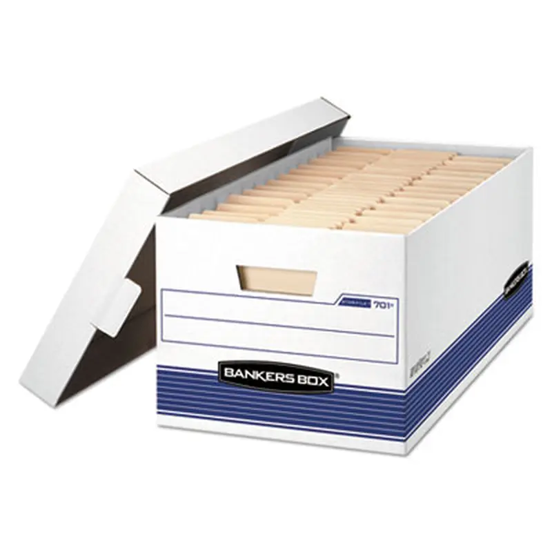 STOR/FILE Medium-Duty Storage Boxes, Letter Files, 12.88" x 25.38" x 10.25", White/Blue, 4/Carton - File Boxes | Bankers Box