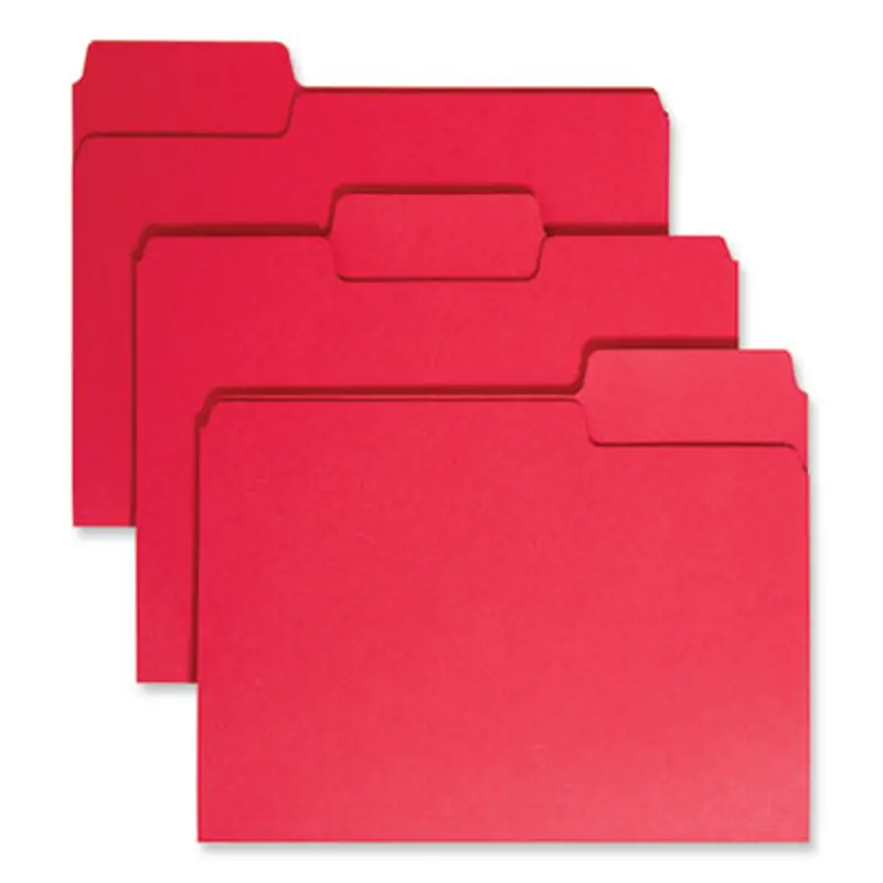 SuperTab Colored File Folders, 1/3-Cut Tabs: Assorted, Letter Size, 0.75" Expansion, 11-pt Stock, Red, 100/Box - File Folders | Smead
