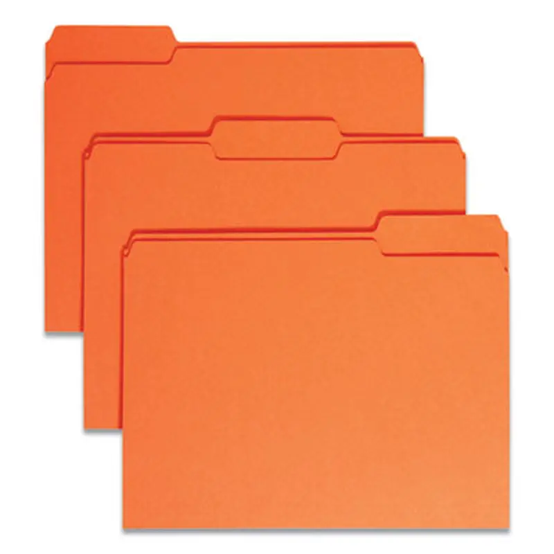 Colored File Folders, 1/3-Cut Tabs: Assorted, Letter Size, 0.75" Expansion, Orange, 100/Box - File Folders | Smead