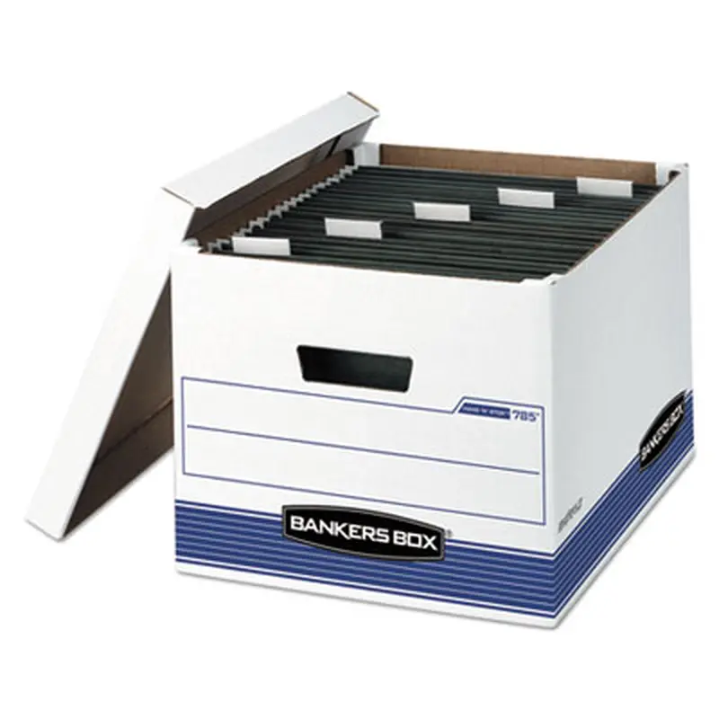 HANG'N'STOR Medium-Duty Storage Boxes, Letter/Legal Files, 13" x 16" x 10.5", White/Blue, 4/Carton - File Boxes | Bankers Box