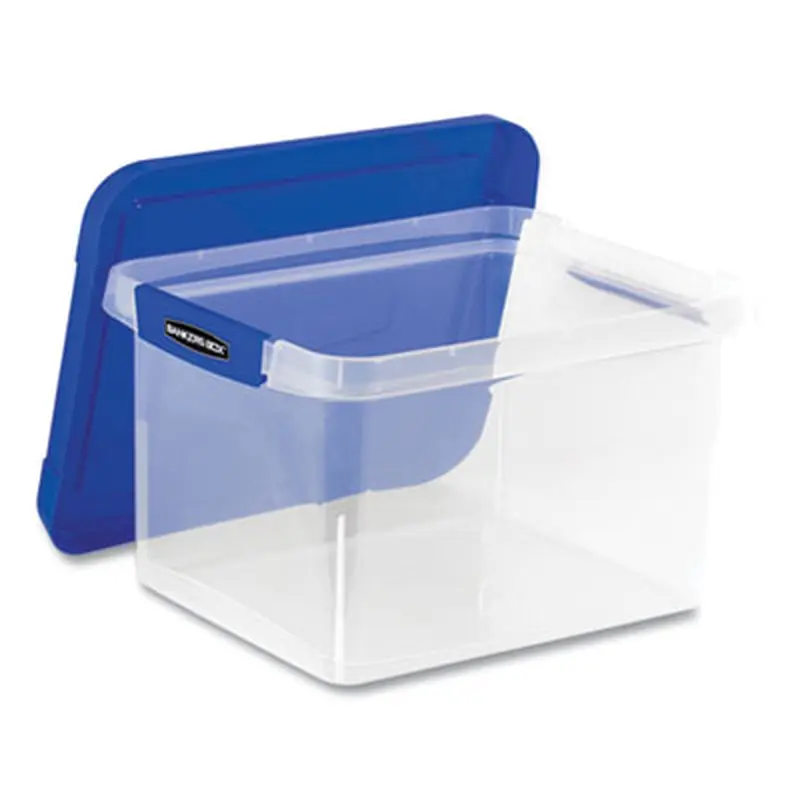Heavy Duty Plastic File Storage, Letter/Legal Files, 14" x 17.38" x 10.5", Clear/Blue, 2/Pack - File Boxes | Bankers Box
