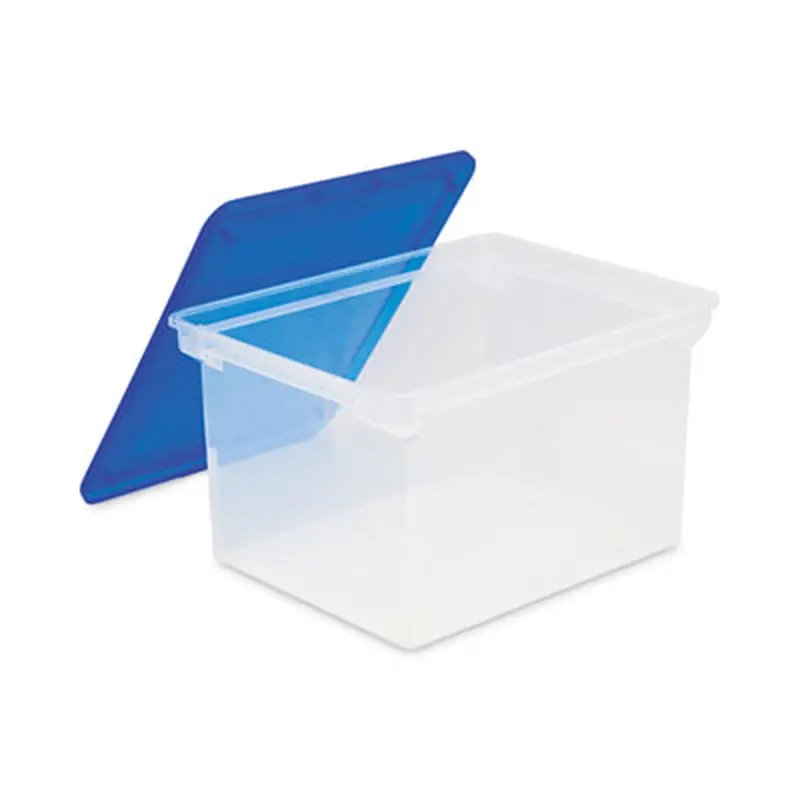 Plastic File Tote, Letter/Legal Files, 18.5" x 14.25" x 10.88", Clear/Blue - File Boxes | Storex