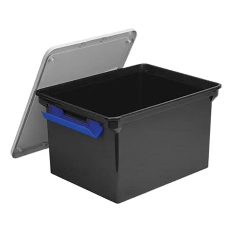 Portable File Tote with Locking Handles, Letter/Legal Files, 18.5" x 14.25" x 10.88", Black/Silver - File Boxes | Storex