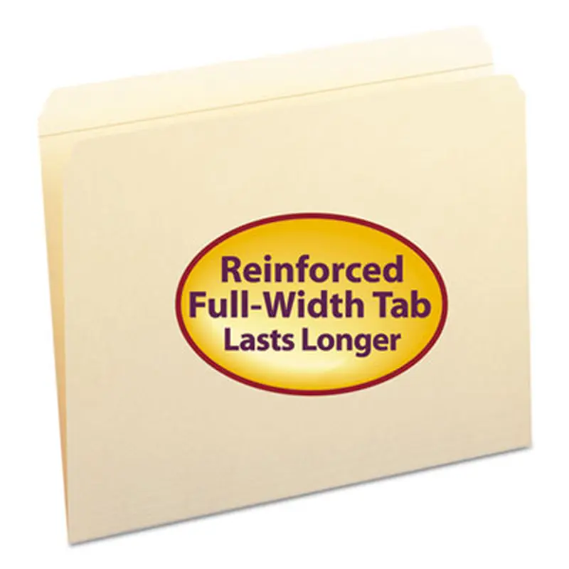 Reinforced Tab Manila File Folders, Straight Tabs, Letter Size, 0.75" Expansion, 11-pt Manila, 100/Box - File Folders | Smead