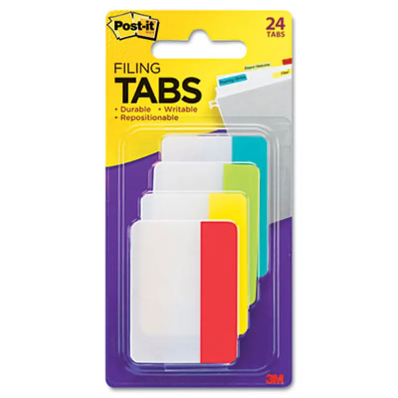 Solid Color Tabs, 1/5-Cut, Assorted Colors, 2" Wide, 24/Pack - File Inserts/Tabs | Post-it Tabs