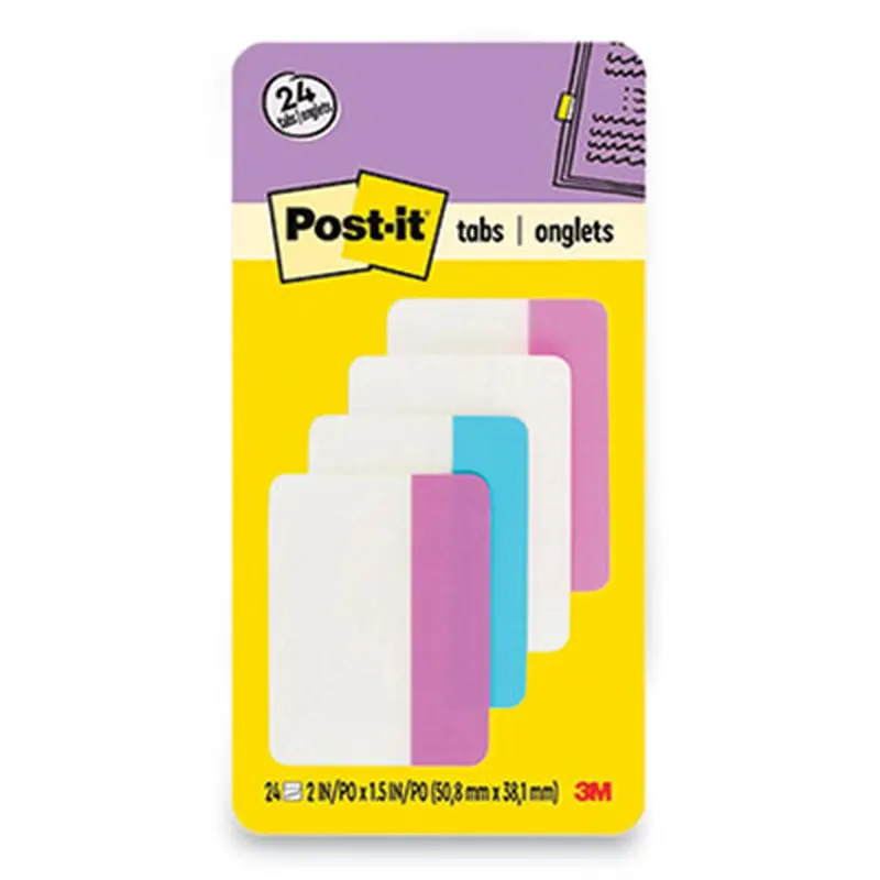 Solid Color Tabs, 1/5-Cut, Assorted Pastel Colors, 2" Wide, 24/Pack - File Inserts/Tabs | Post-it Tabs