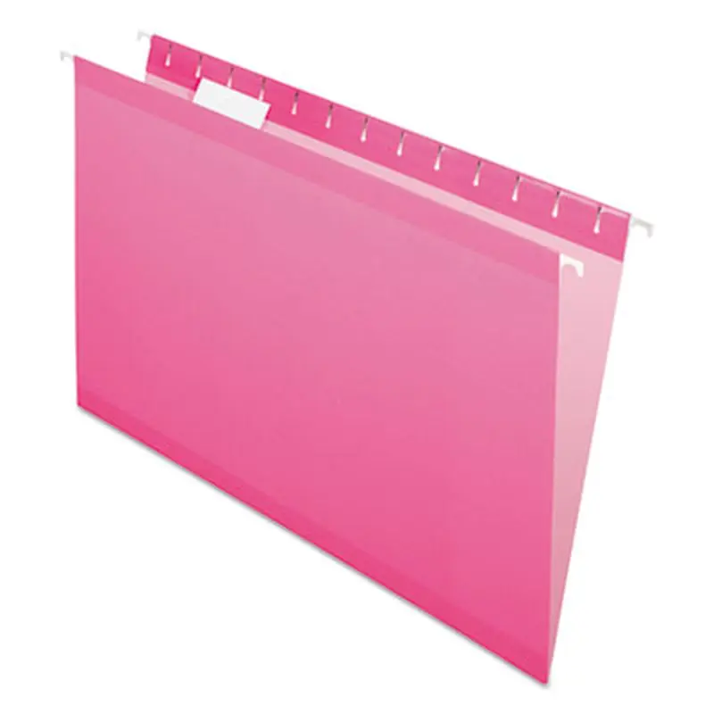 Colored Reinforced Hanging Folders, Legal Size, 1/5-Cut Tabs, Pink, 25/Box - Hanging File Folders | Pendaflex