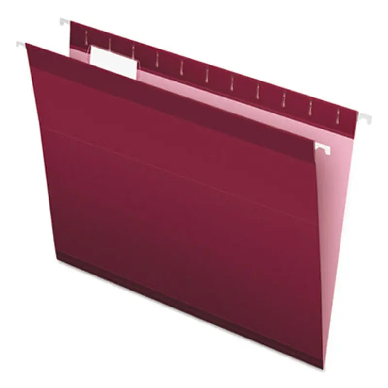 Colored Reinforced Hanging Folders, Letter Size, 1/5-Cut Tabs, Burgundy, 25/Box - Hanging File Folders | Pendaflex
