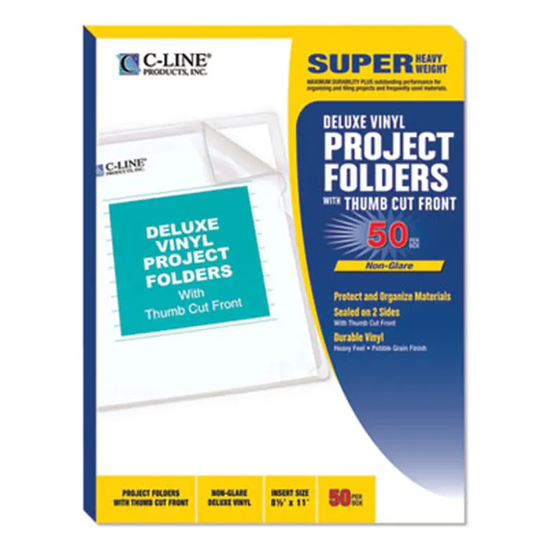 Deluxe Vinyl Project Folders, Letter Size, Clear, 50/Box - Project Folders | C-Line