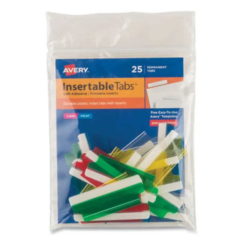 Insertable Index Tabs with Printable Inserts, 1/5-Cut, Assorted Colors, 2" Wide, 25/Pack - File Inserts/Tabs | Avery