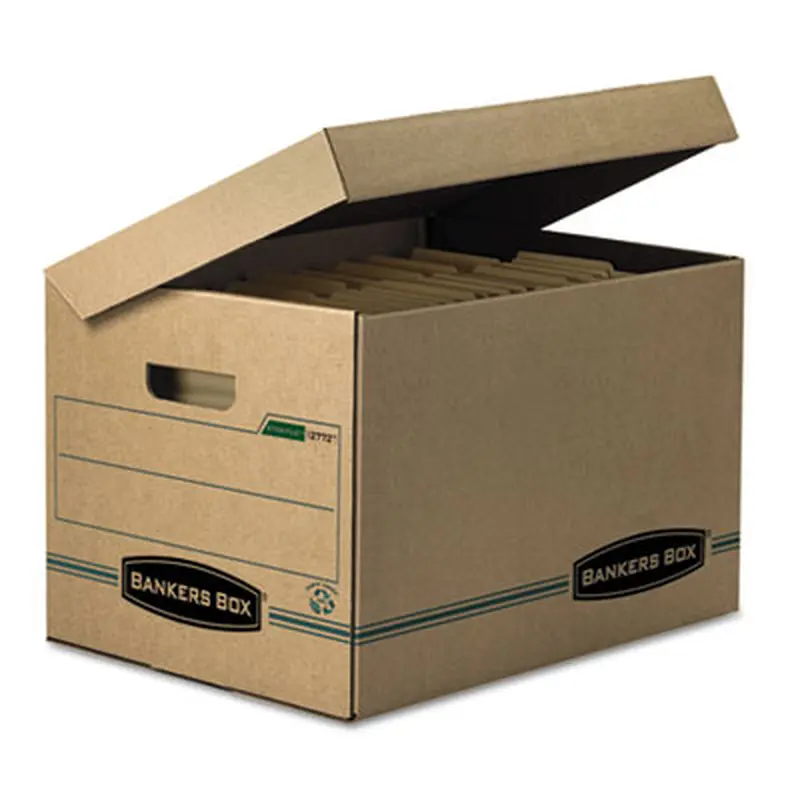 SYSTEMATIC Basic-Duty Attached Lid Storage Boxes, Letter/Legal Files, Kraft/Green, 12/Carton - File Boxes | Bankers Box
