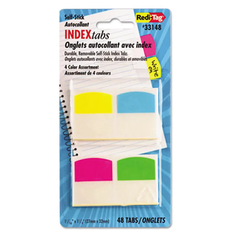 Write-On Index Tabs, 1/5-Cut, Assorted Colors, 1.06" Wide, 48/Pack - File Inserts/Tabs | Redi-Tag