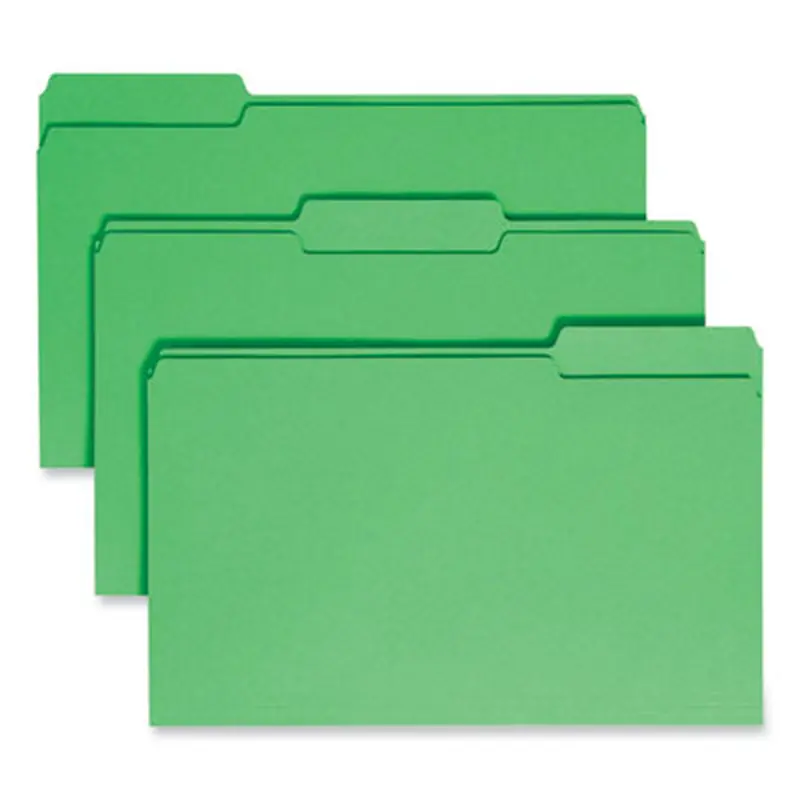 Colored File Folders, 1/3-Cut Tabs: Assorted, Legal Size, 0.75" Expansion, Green, 100/Box - File Folders | Smead