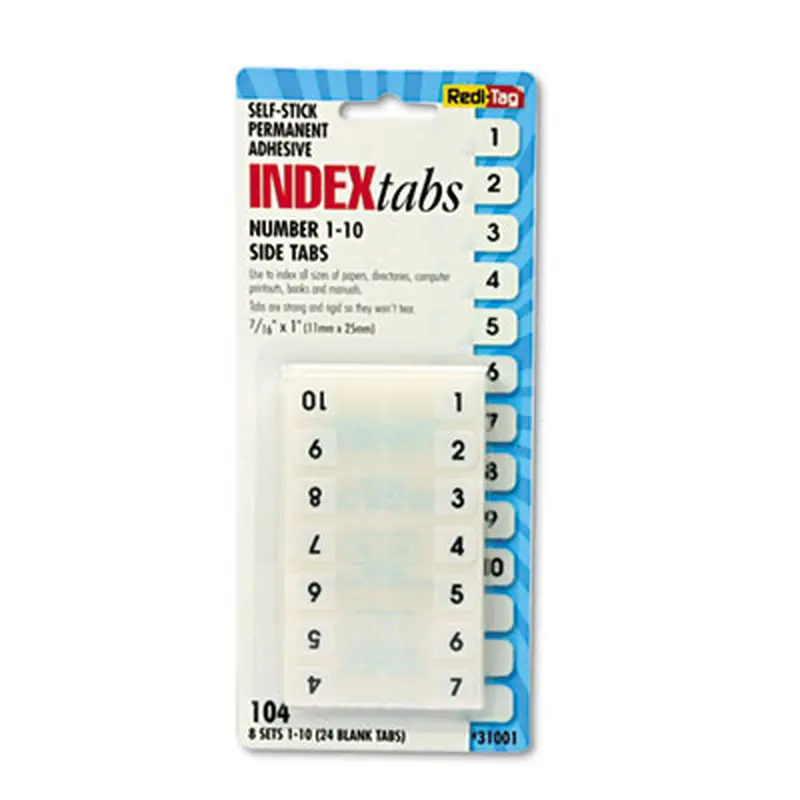 Legal Index Tabs, Preprinted Numeric: 1 to 10, 1/12-Cut, White, 0.44" Wide, 104/Pack - File Inserts/Tabs | Redi-Tag