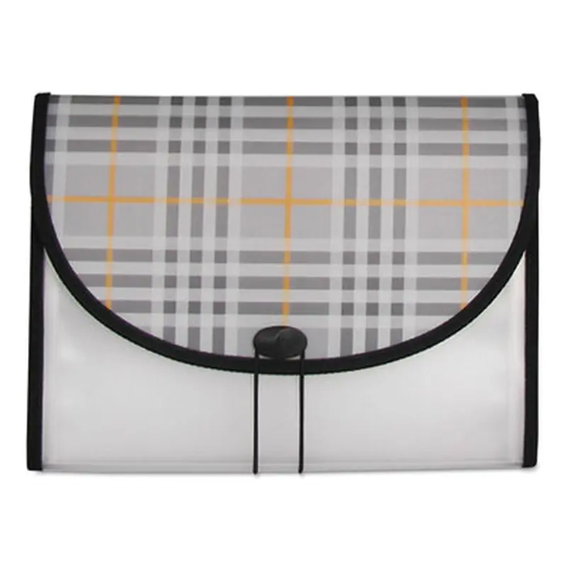 Plaid Design Expanding Files, 1.5" Expansion, 13 Sections, Cord/Hook Closure, 1/6-Cut Tabs, Letter Size, Gray Plaid - File Jackets/Sleeves/Wallets | C-Line