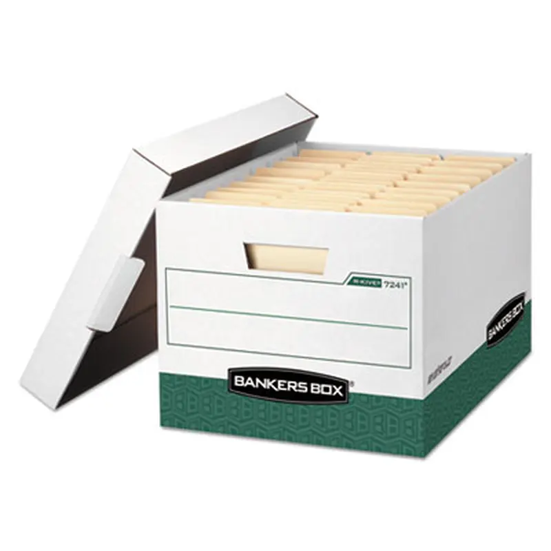 R-KIVE Heavy-Duty Storage Boxes, Letter/Legal Files, 12.75" x 16.5" x 10.38", White/Green, 12/Carton - File Boxes | Bankers Box