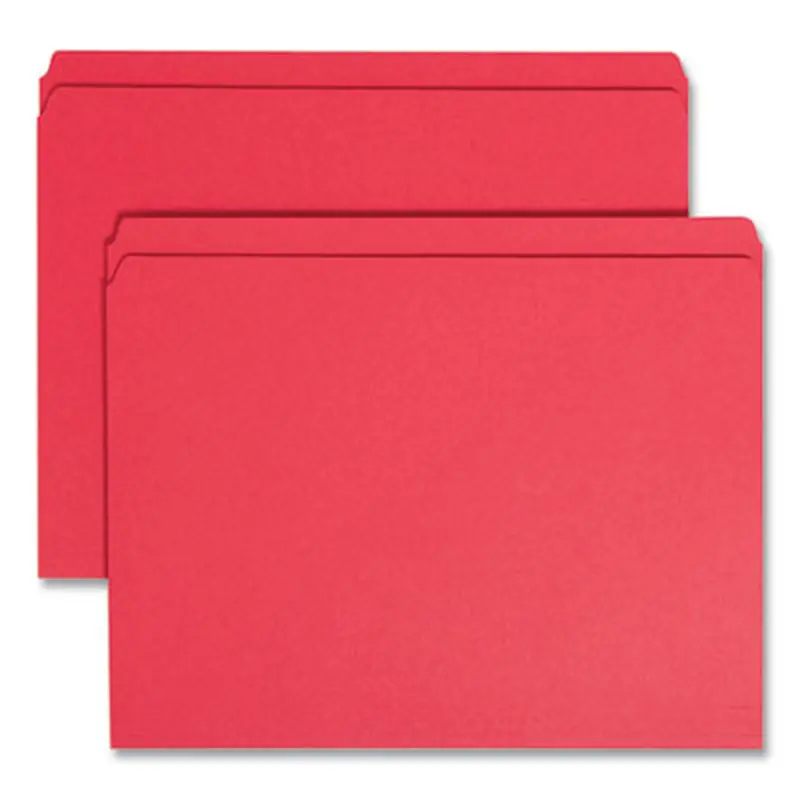 Reinforced Top Tab Colored File Folders, Straight Tabs, Letter Size, 0.75" Expansion, Red, 100/Box - File Folders | Smead