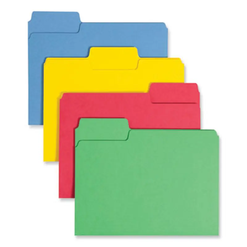 SuperTab Colored File Folders, 1/3-Cut Tabs: Assorted, Letter Size, 0.75" Expansion, 14-pt Stock, Assorted Colors, 50/Box - File Folders | Smead