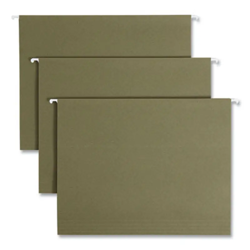 100% Recycled Hanging File Folders, Letter Size, 1/5-Cut Tabs, Standard Green, 25/Box - Hanging File Folders | Smead