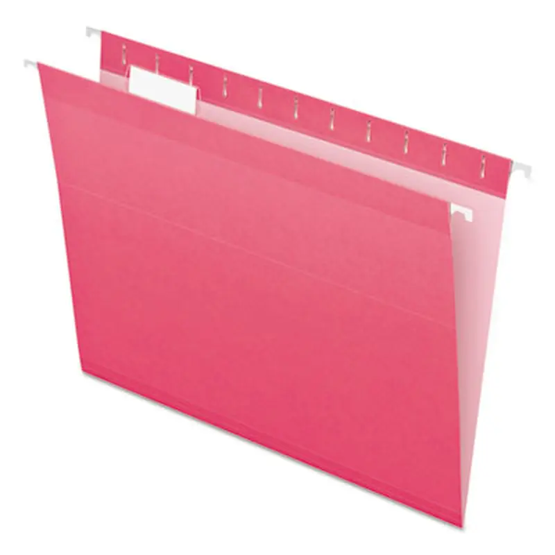 Colored Reinforced Hanging Folders, Letter Size, 1/5-Cut Tabs, Pink, 25/Box - Hanging File Folders | Pendaflex