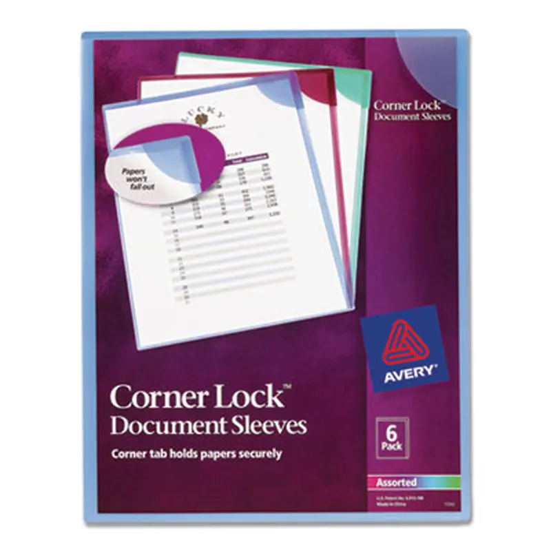 Corner Lock Document Sleeves, Letter Size, Assorted Colors, 6/Pack - File Jackets/Sleeves/Wallets | Avery