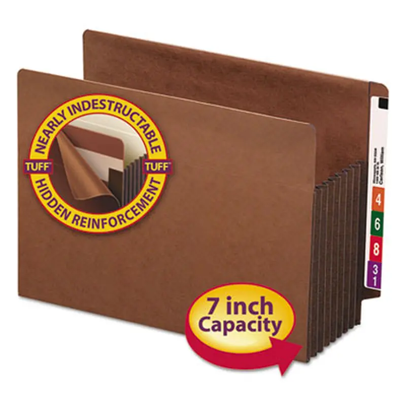 Heavy-Duty Redrope End Tab TUFF Pockets, 7" Expansion, Letter Size, Redrope, 5/Box - File Jackets/Sleeves/Wallets | Smead
