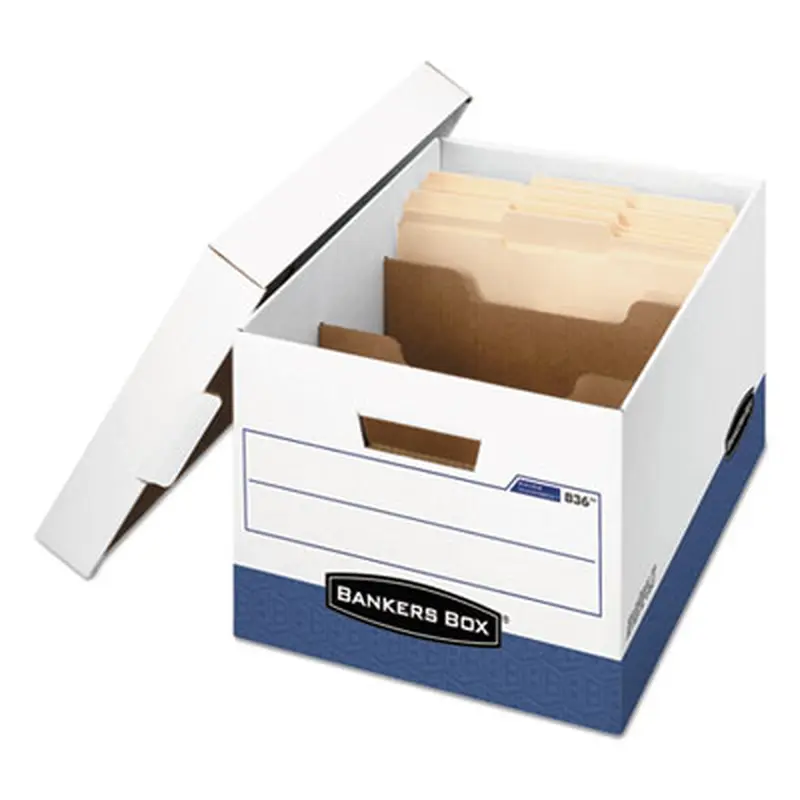R-KIVE Heavy-Duty Storage Boxes with Dividers, Letter/Legal Files, 12.75" x 16.5" x 10.38", White/Blue, 12/Carton - File Boxes | Bankers Box