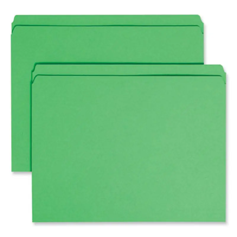 Reinforced Top Tab Colored File Folders, Straight Tabs, Letter Size, 0.75" Expansion, Green, 100/Box - File Folders | Smead