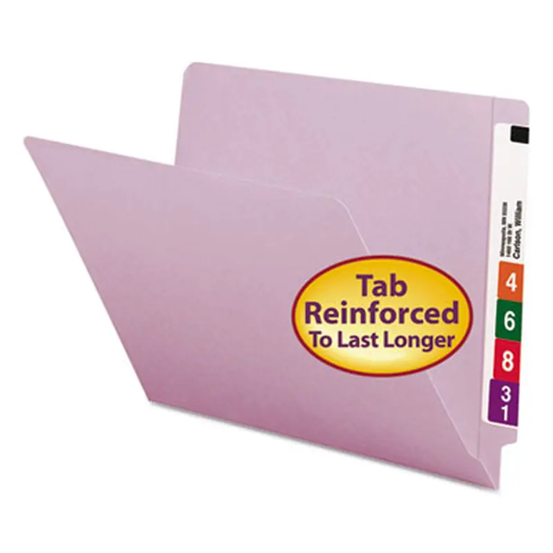 Shelf-Master Reinforced End Tab Colored Folders, Straight Tabs, Letter Size, 0.75" Expansion, Lavender, 100/Box - File Folders | Smead