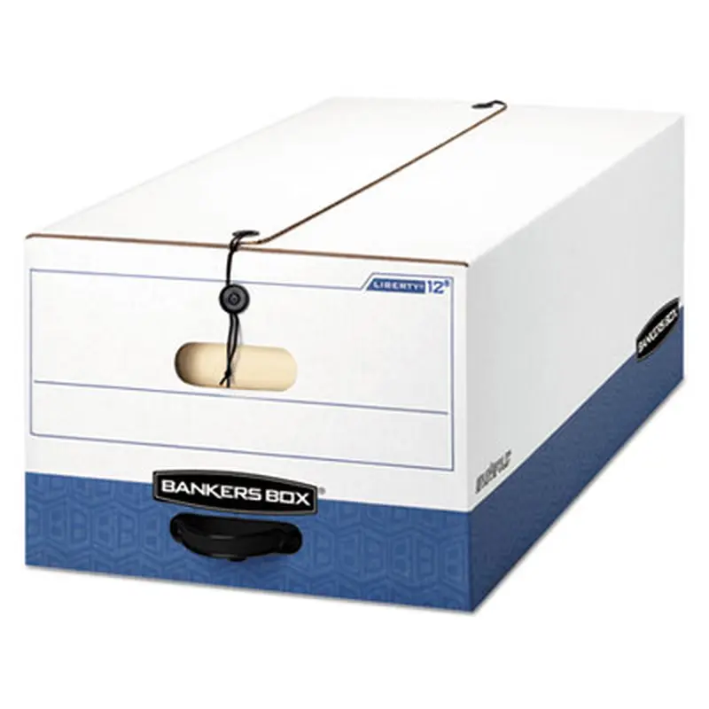 LIBERTY Heavy-Duty Strength Storage Boxes, Legal Files, 15.25" x 24.13" x 10.75", White/Blue, 4/Carton - File Boxes | Bankers Box