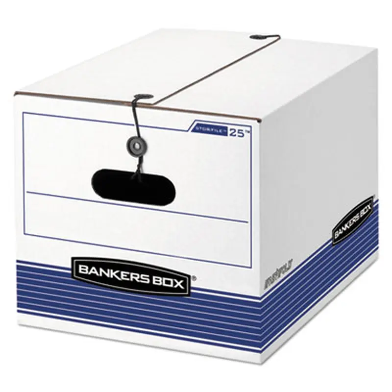 STOR/FILE Medium-Duty Strength Storage Boxes, Letter/Legal Files, 12.25" x 16" x 11", White/Blue, 4/Carton - File Boxes | Bankers Box
