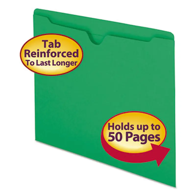 Colored File Jackets with Reinforced Double-Ply Tab, Straight Tab, Letter Size, Green, 100/Box - File Jackets/Sleeves/Wallets | Smead