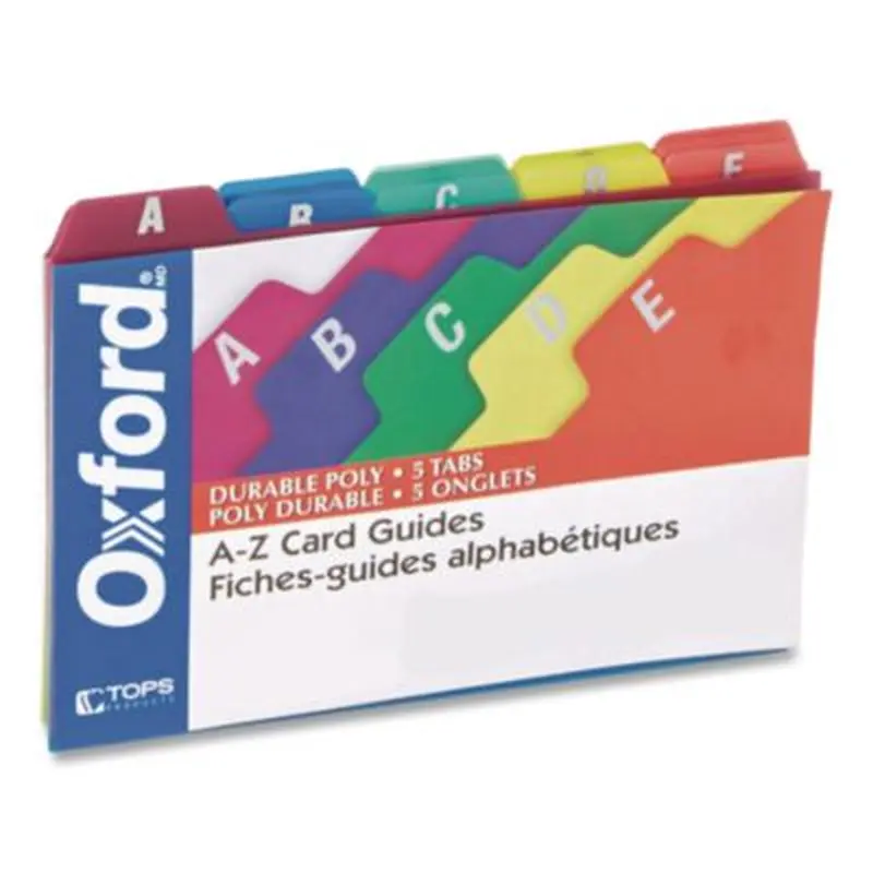 Durable Poly A-Z Card Guides, 1/5-Cut Top Tab, A to Z, 5 x 8, Assorted Colors, 25/Set - File Guides | Oxford