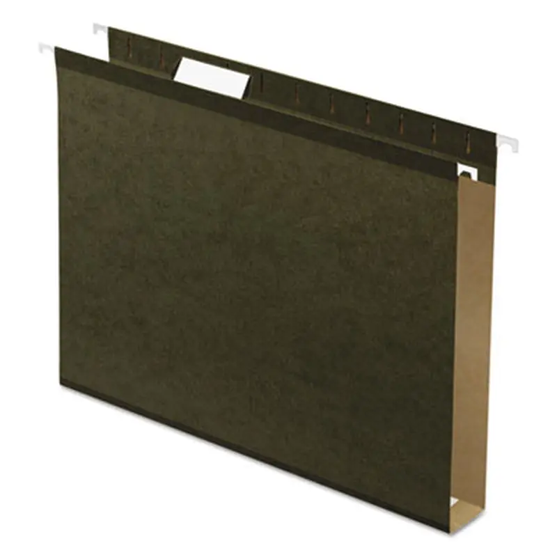 Extra Capacity Reinforced Hanging File Folders with Box Bottom, 1" Capacity, Letter Size, 1/5-Cut Tabs, Green, 25/Box - Hanging File Folders | Pendaflex